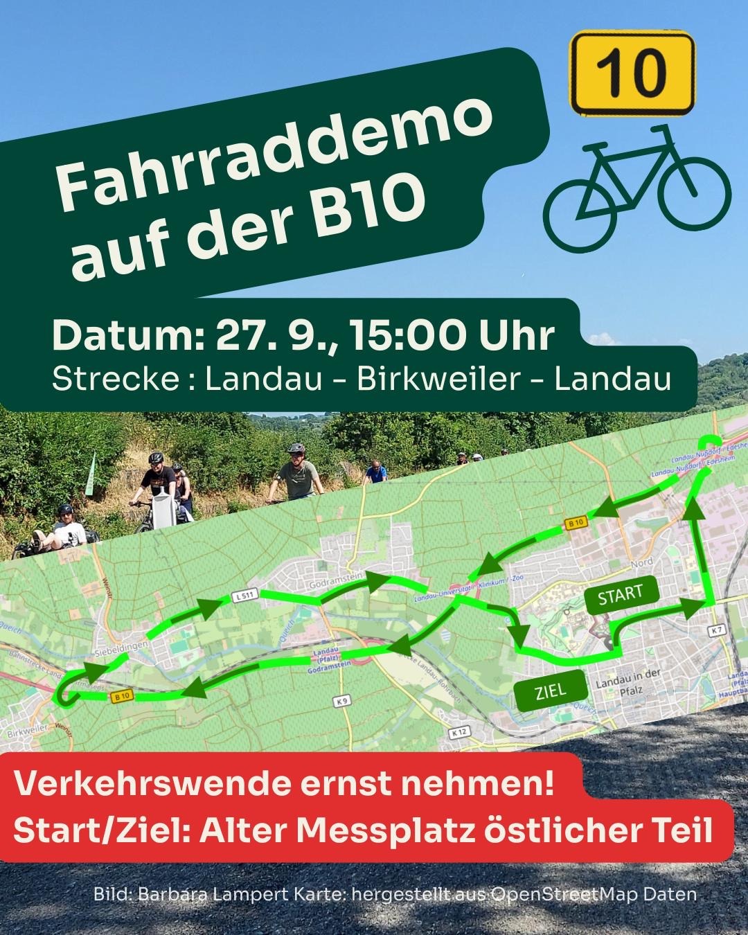 Strecke und Aufruf zur Fahrraddemo  B10